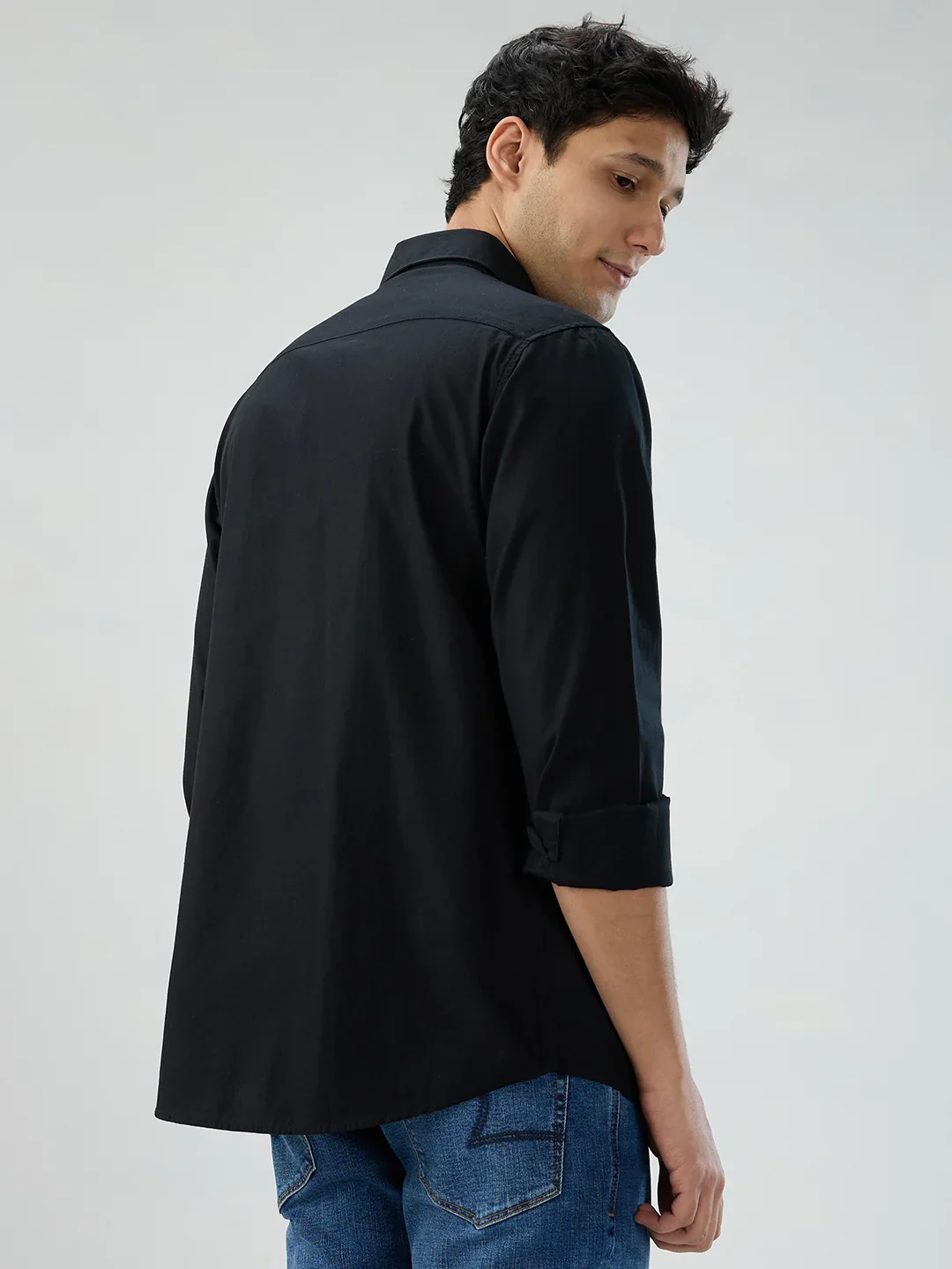 Men Shirt Solid Black Regular Fit - Image 5