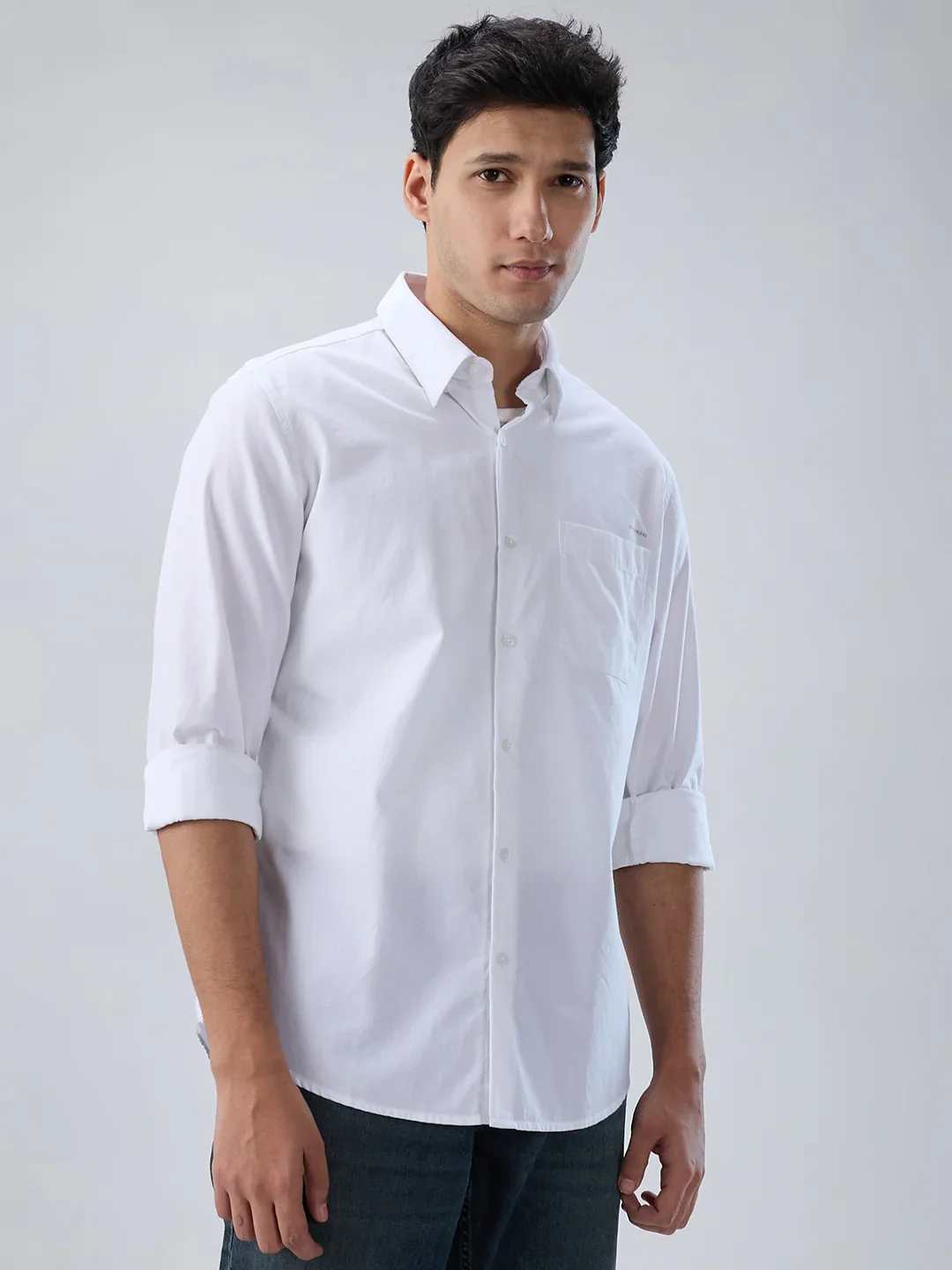 Men Shirt Solid White Regular Fit - Image 3