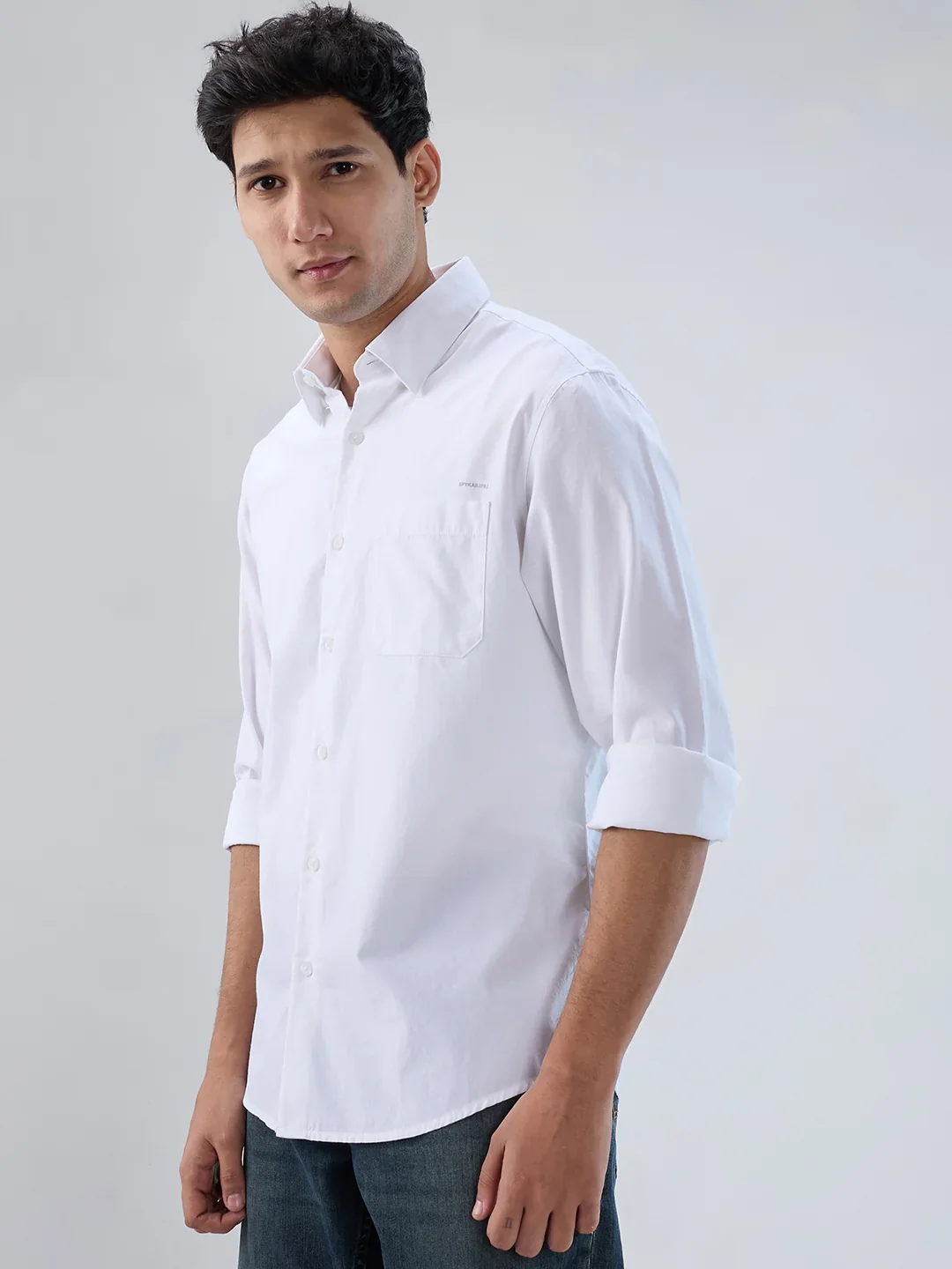 Men Shirt Solid White Regular Fit - Image 4
