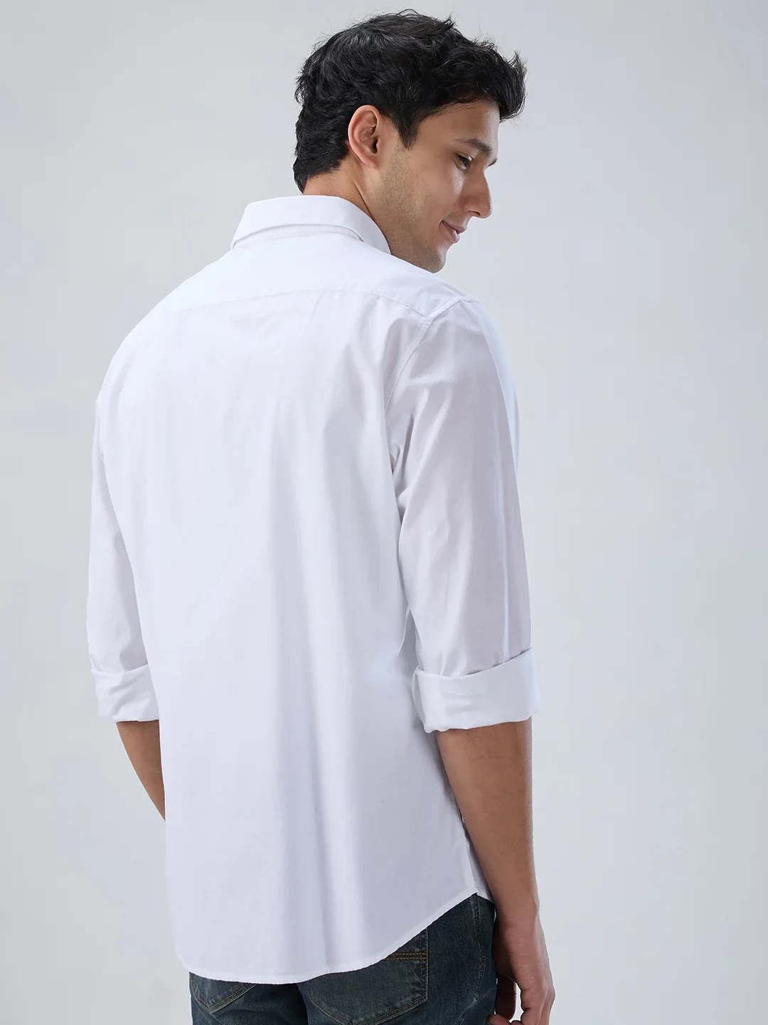 Men Shirt Solid White Regular Fit - Image 5