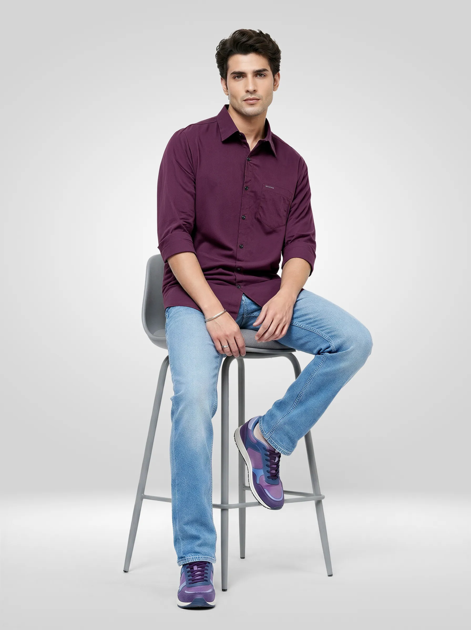 Men Shirt Solid Red Regular Fit - Image 2