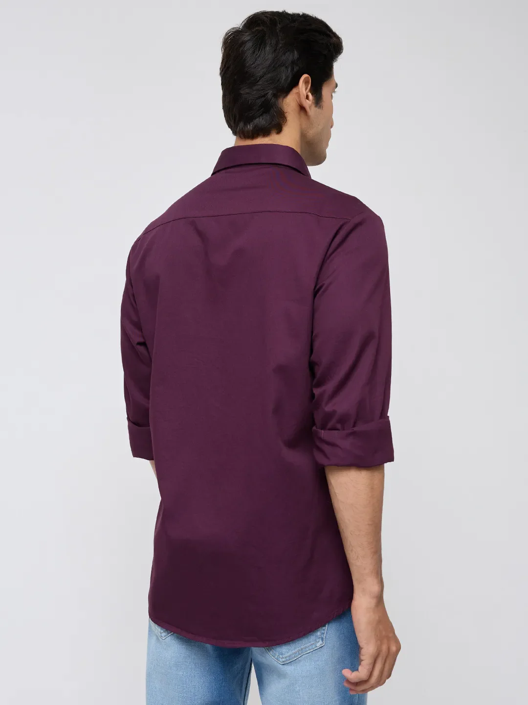 Men Shirt Solid Red Regular Fit - Image 5