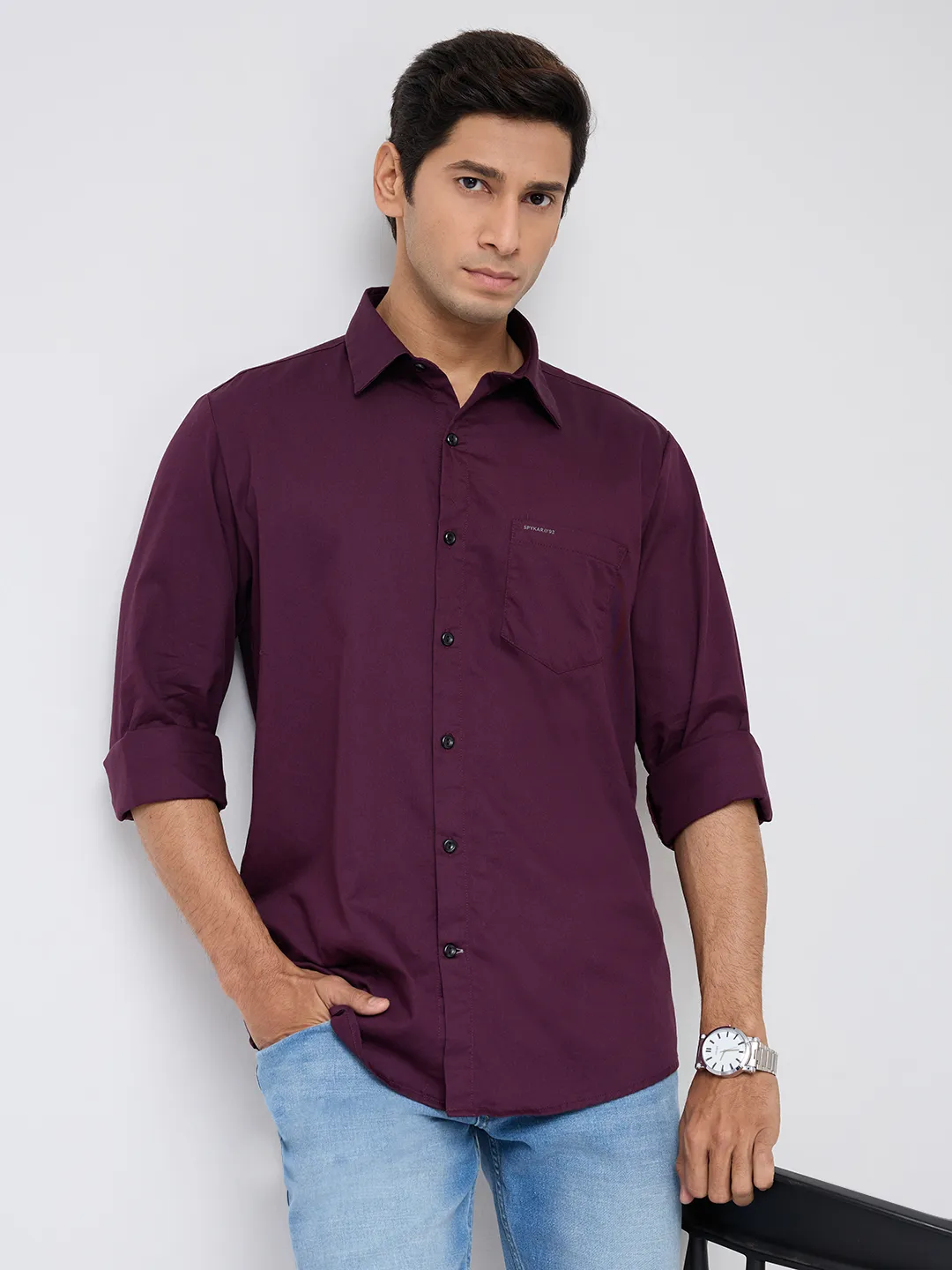 Men Shirt Solid Red Regular Fit - Image 7
