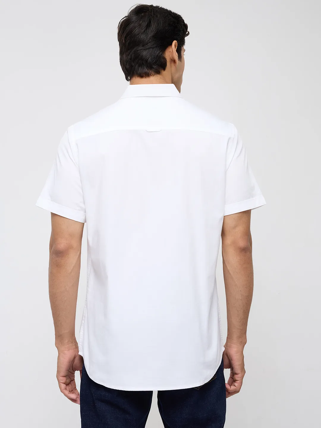 Men Shirt Solid White Regular Fit - Image 5