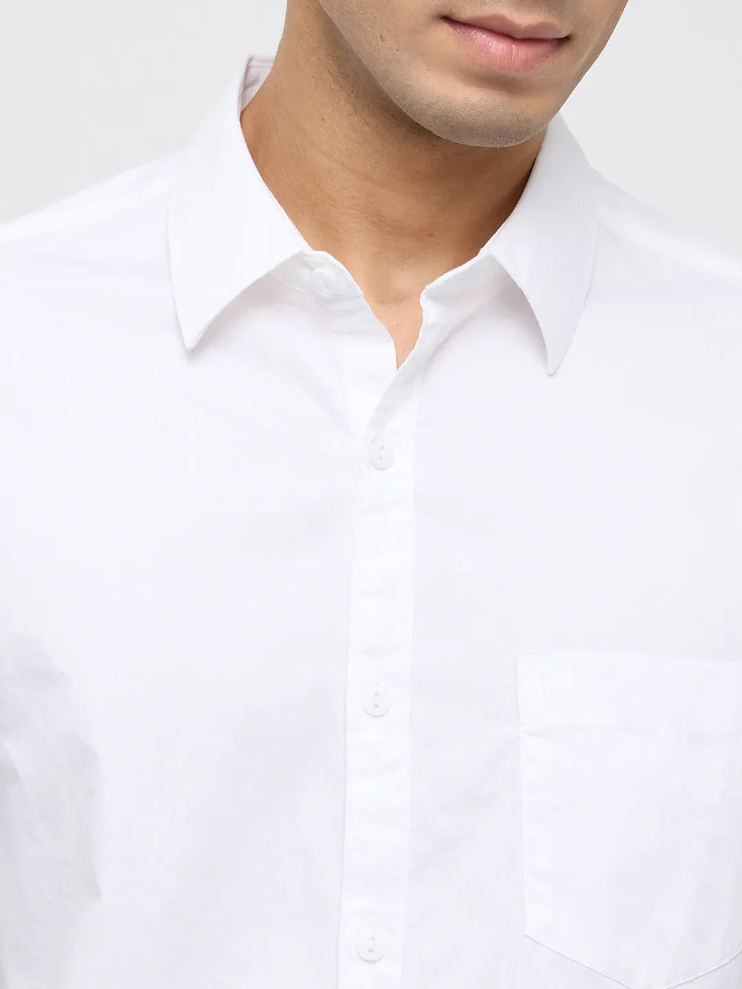 Men Shirt Solid White Regular Fit - Image 6