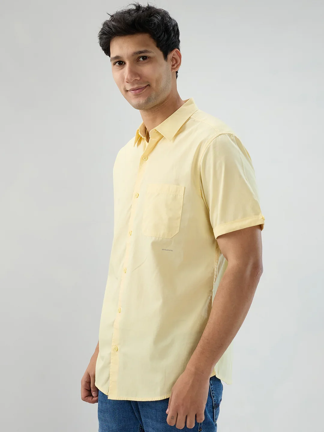 Men Shirt Solid Yellow Regular Fit - Image 5