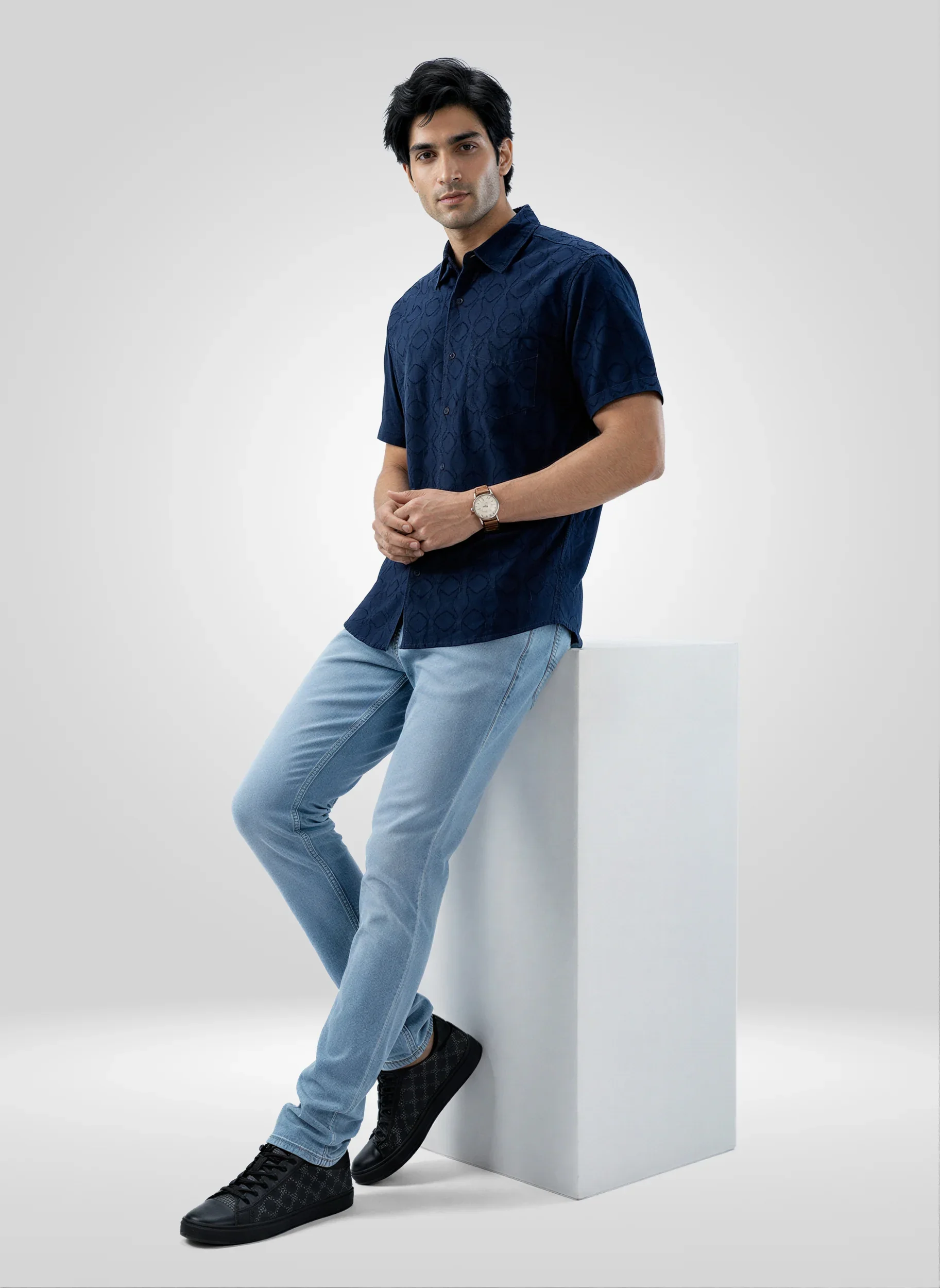 Men Shirt Solid Blue Navy Regular Fit - Image 2