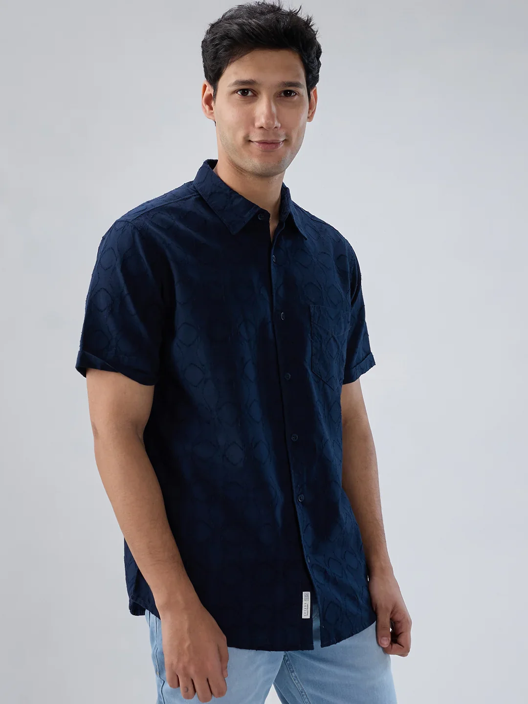 Men Shirt Solid Blue Navy Regular Fit - Image 3