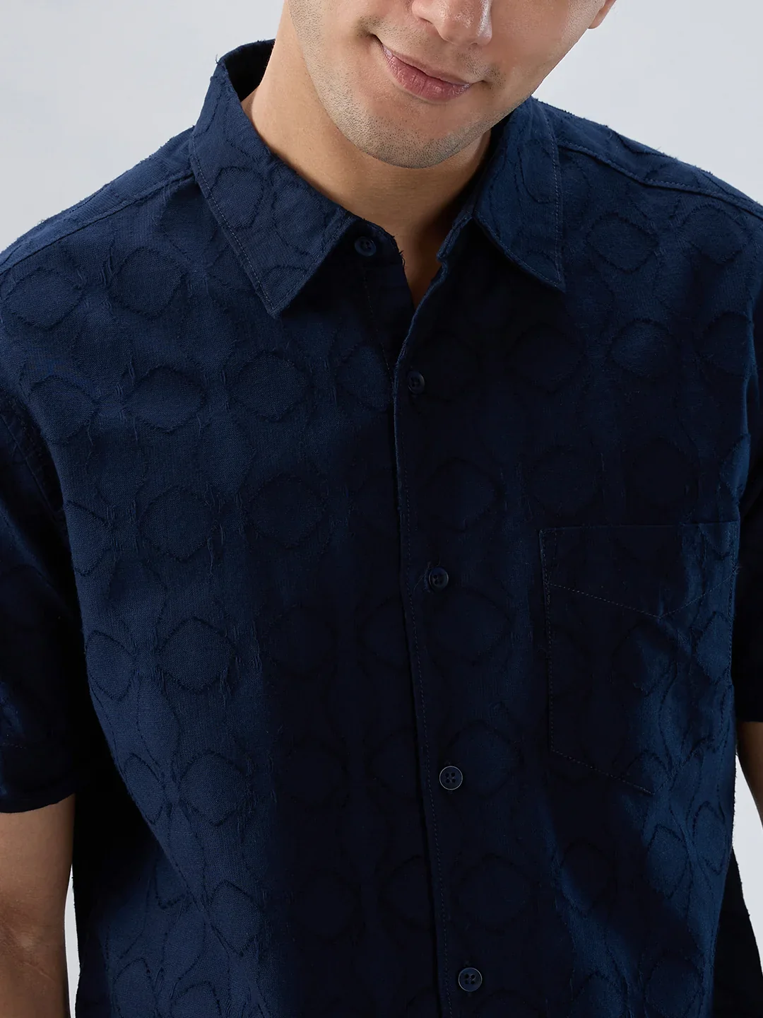 Men Shirt Solid Blue Navy Regular Fit - Image 4