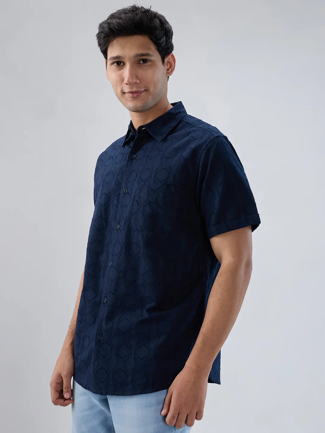 Men Shirt Solid Blue Navy Regular Fit - Image 5
