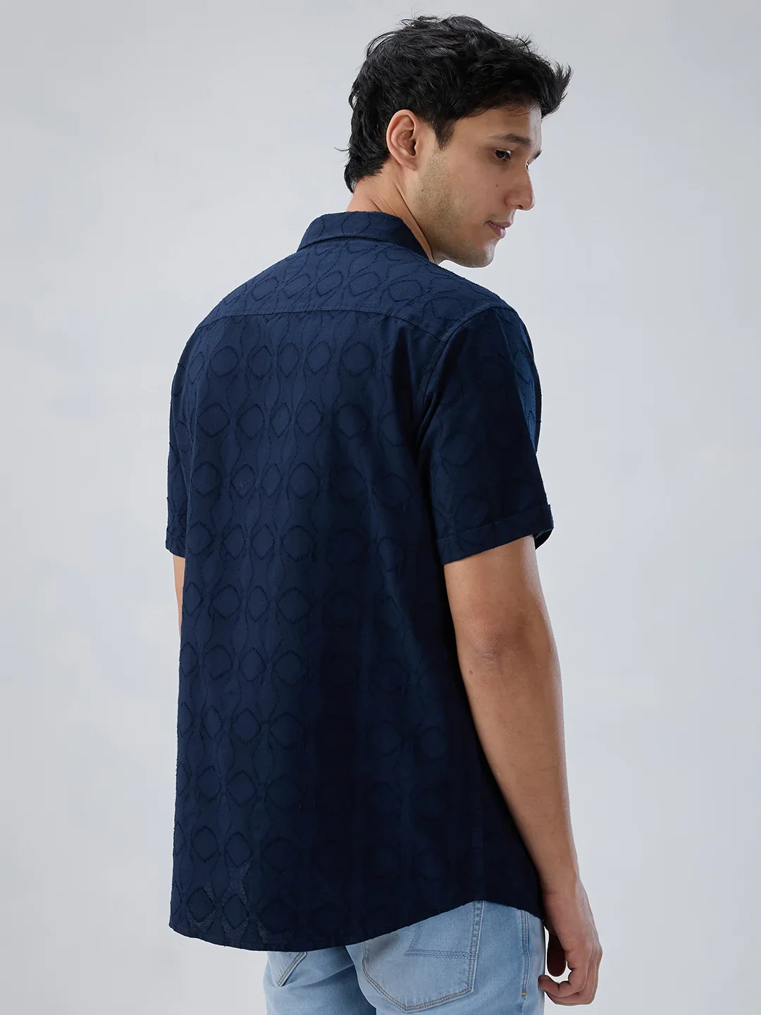 Men Shirt Solid Blue Navy Regular Fit - Image 6
