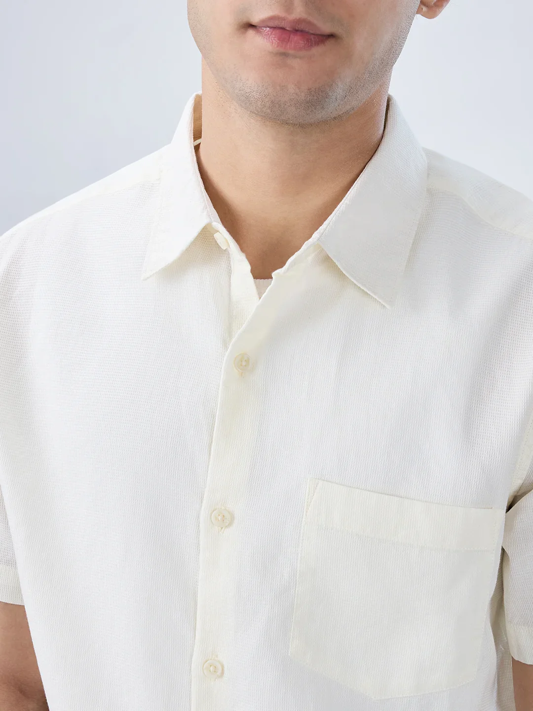 Men Shirt Solid Off White Regular Fit - Image 4