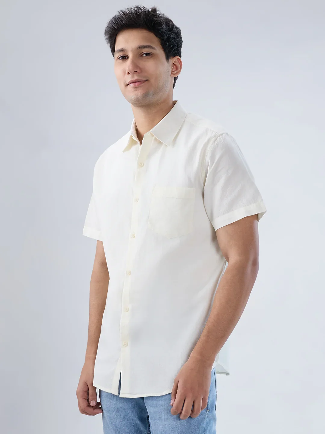 Men Shirt Solid Off White Regular Fit - Image 5
