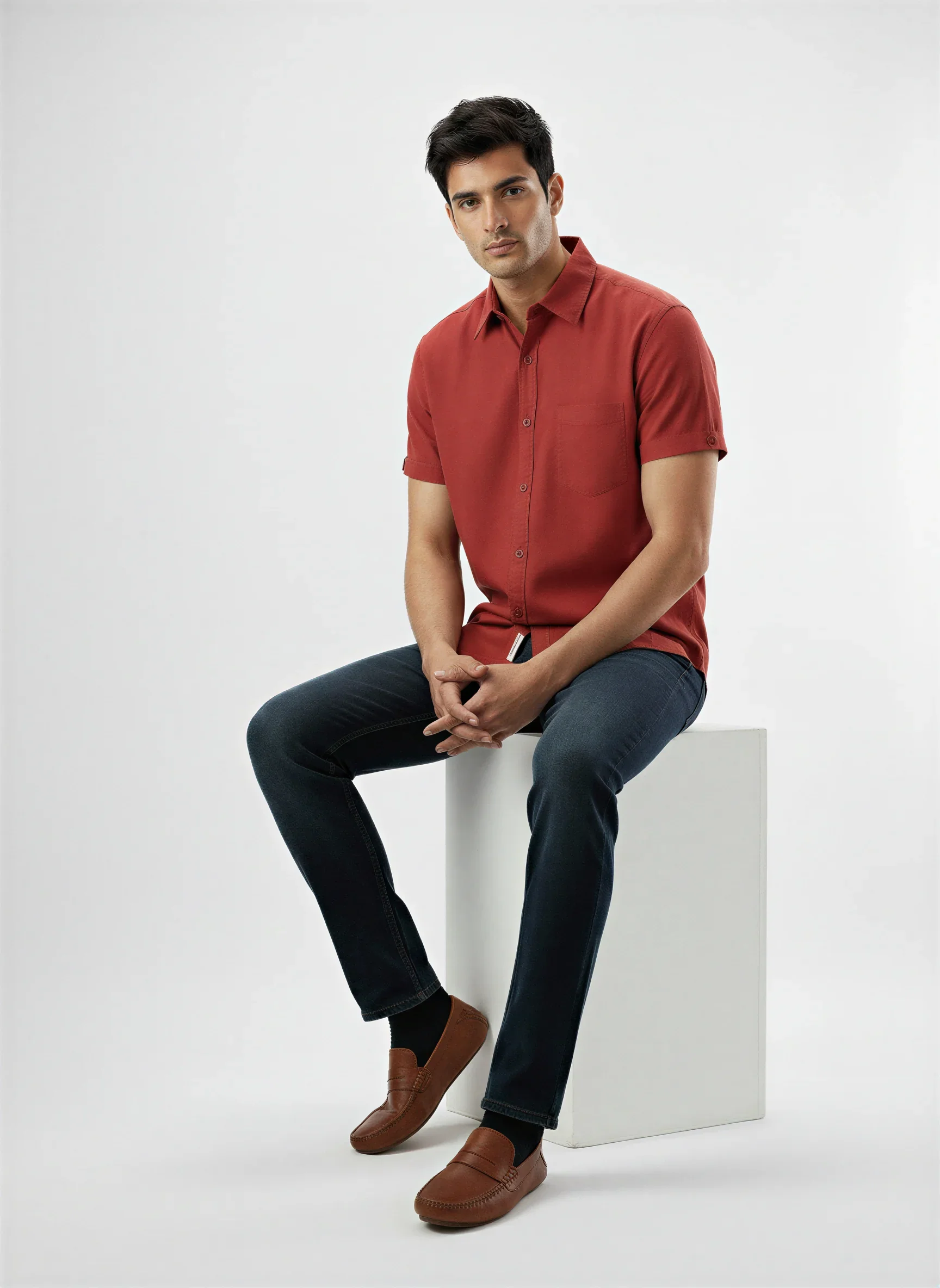 Men Shirt Solid Red Regular Fit - Image 2