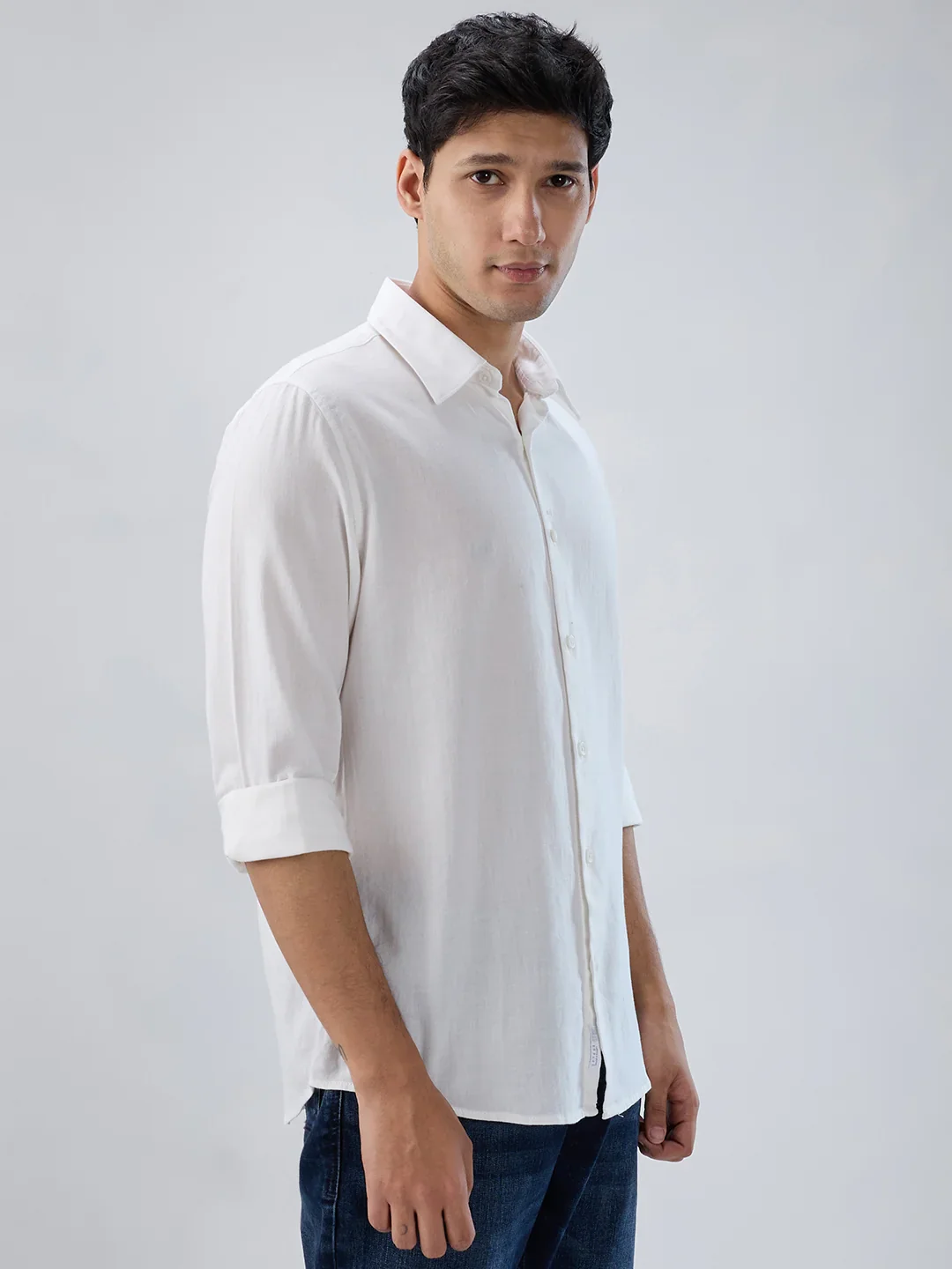 Men Shirt Solid White Regular Fit - Image 3