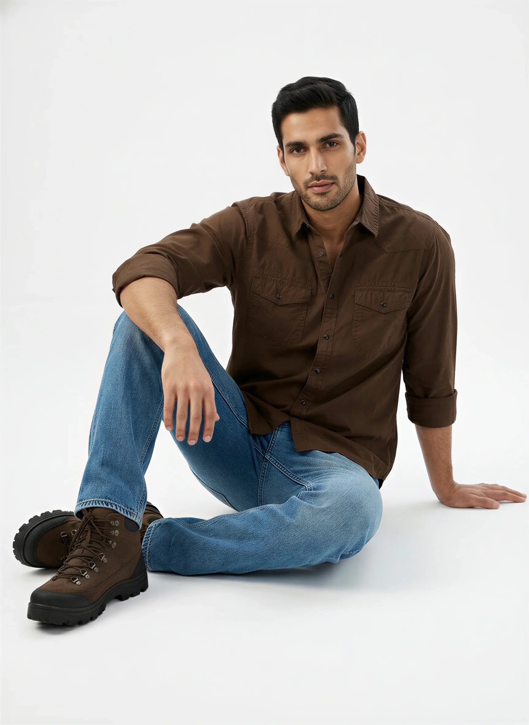 Men Shirt Solid Brown Regular Fit - Image 2