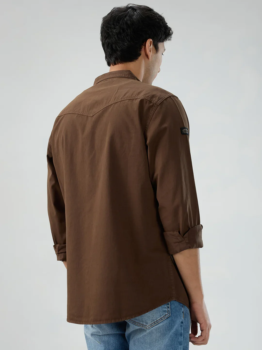 Men Shirt Solid Brown Regular Fit - Image 6
