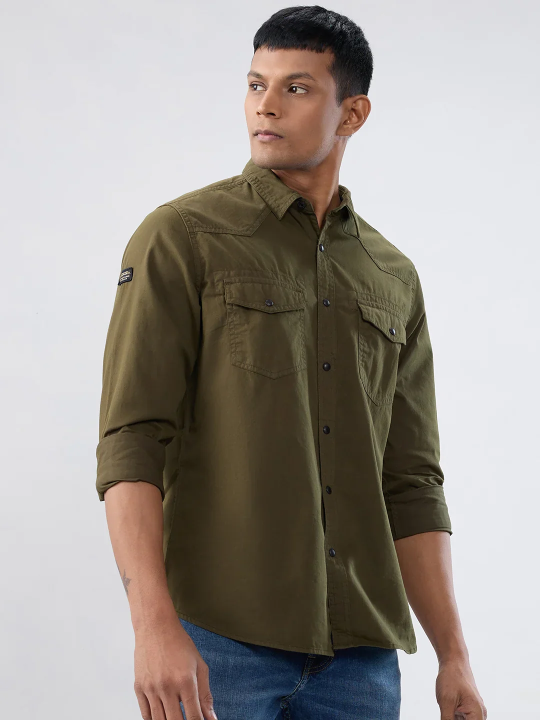 Men Shirt Solid Green Regular Fit - Image 3