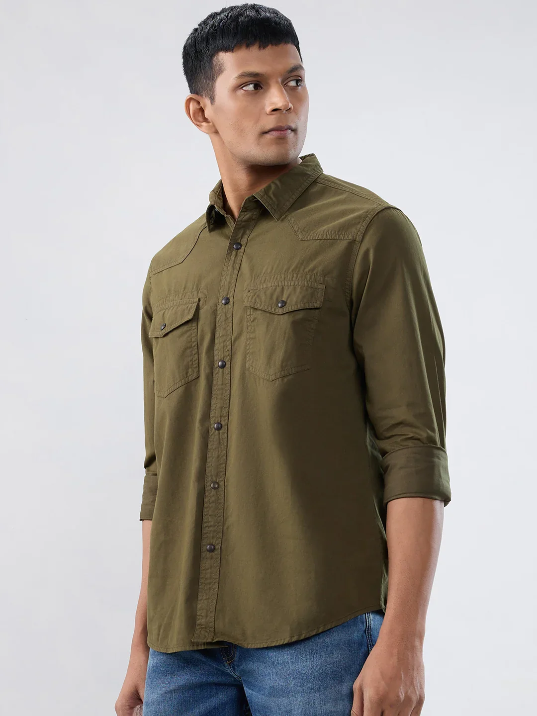 Men Shirt Solid Green Regular Fit - Image 5