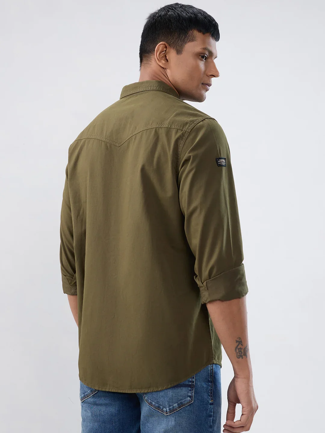 Men Shirt Solid Green Regular Fit - Image 6