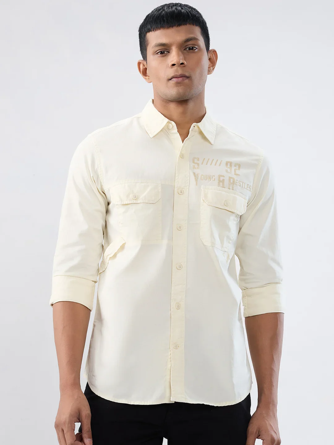 Men Shirt Solid Off White Regular Fit