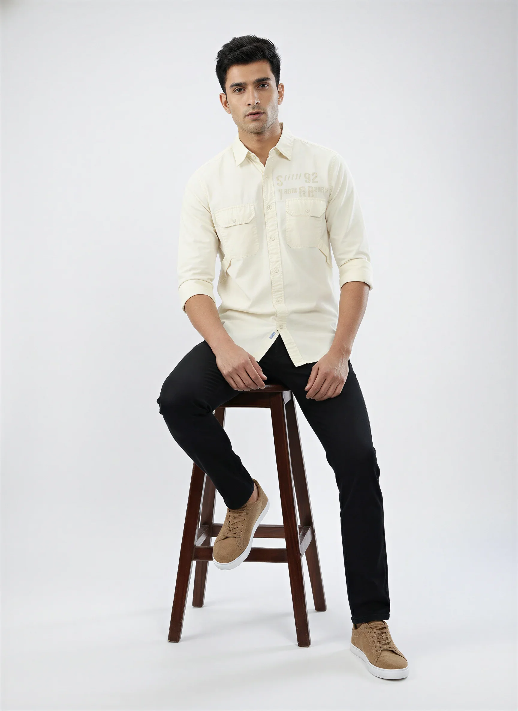 Men Shirt Solid Off White Regular Fit - Image 2