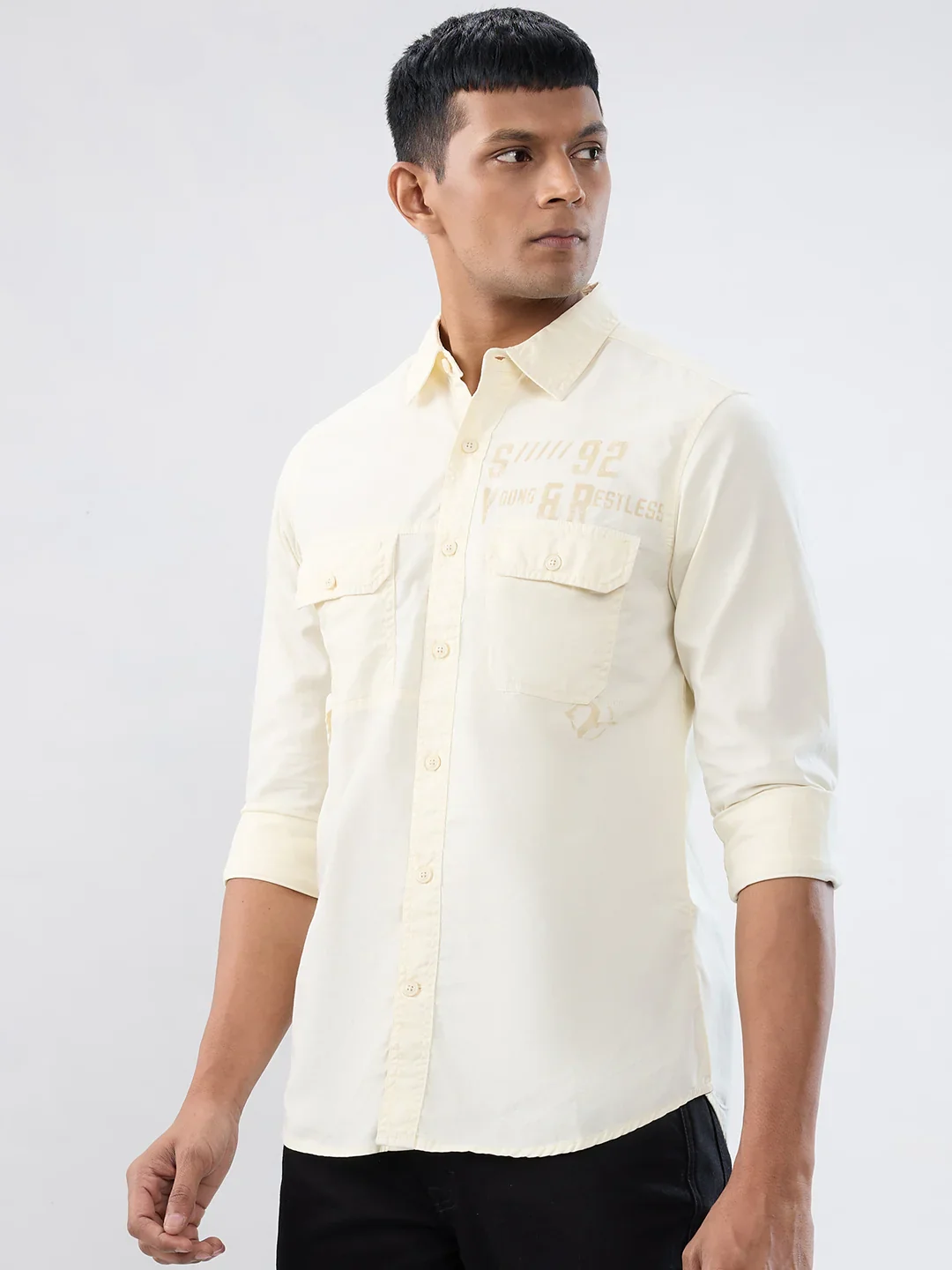 Men Shirt Solid Off White Regular Fit - Image 3