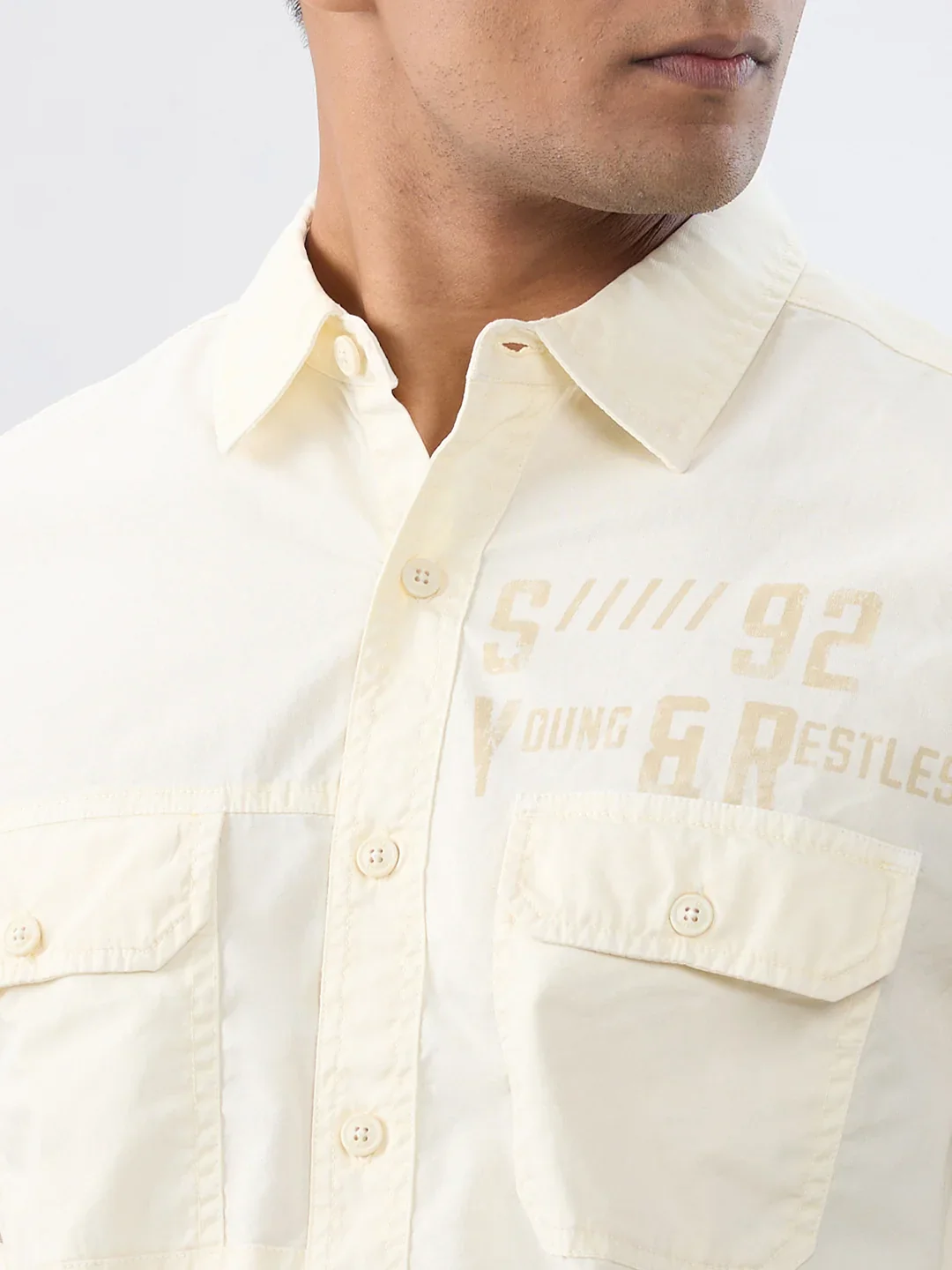 Men Shirt Solid Off White Regular Fit - Image 4