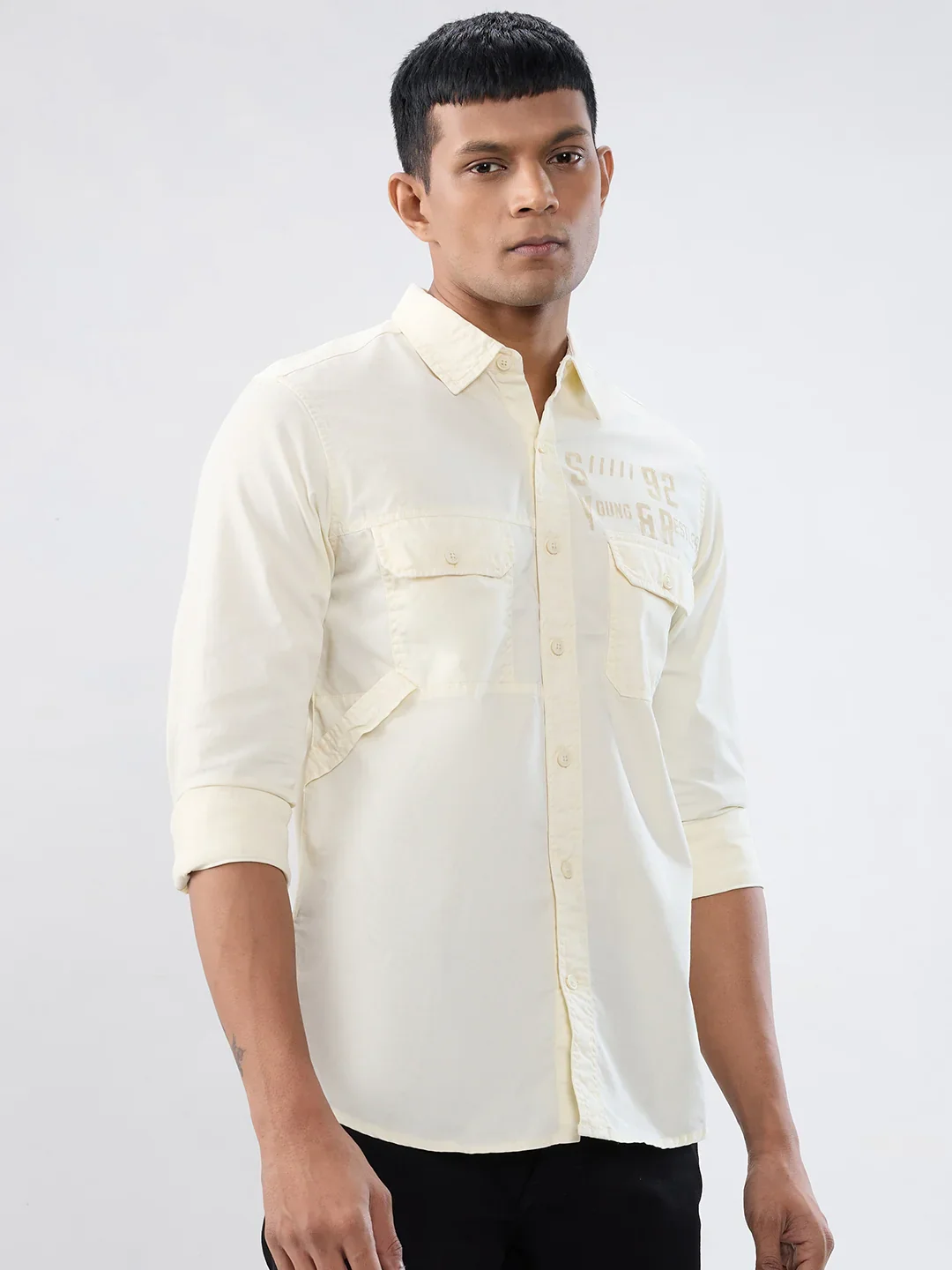 Men Shirt Solid Off White Regular Fit - Image 5