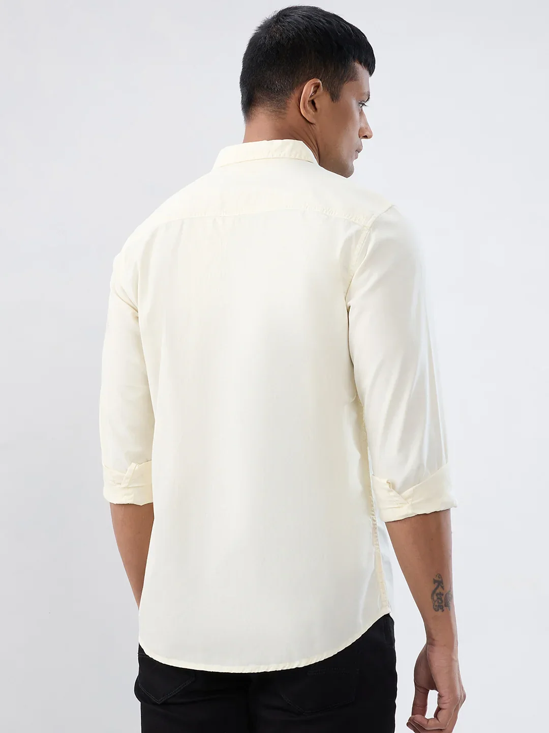 Men Shirt Solid Off White Regular Fit - Image 6