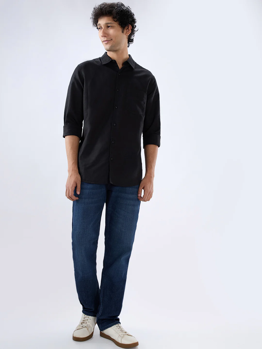 Men Shirt Solid Black Regular Fit - Image 2