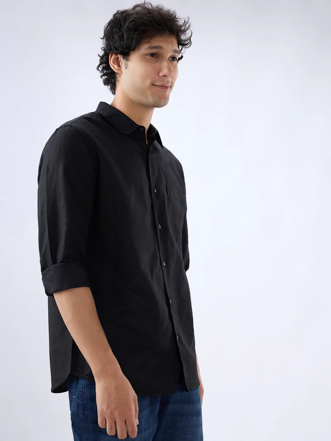 Men Shirt Solid Black Regular Fit - Image 4