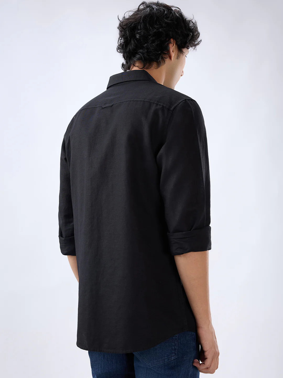 Men Shirt Solid Black Regular Fit - Image 5