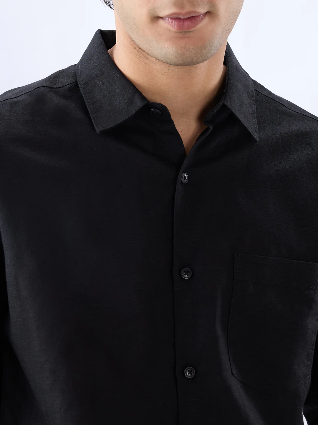 Men Shirt Solid Black Regular Fit - Image 6