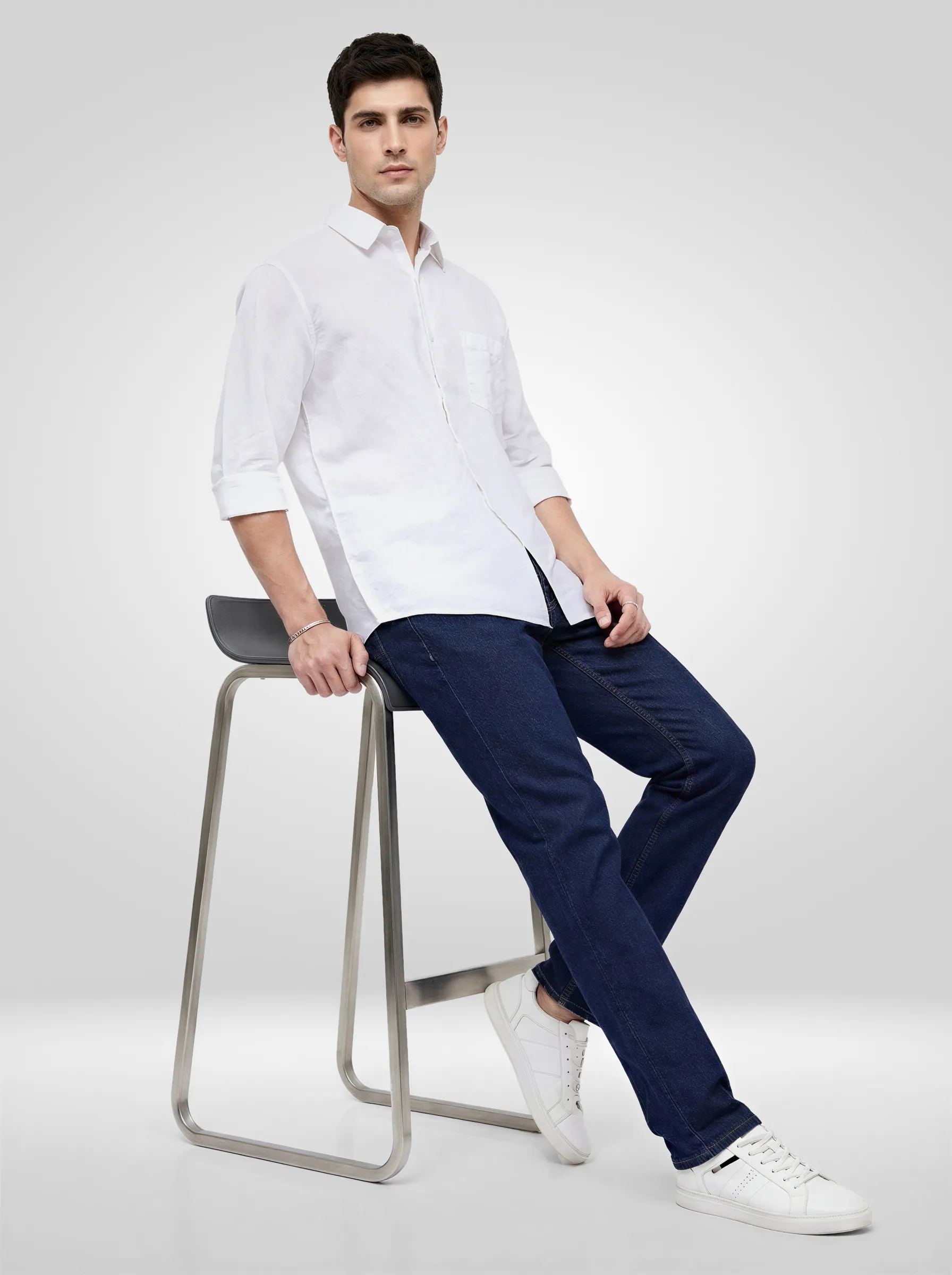 Men Shirt Solid White Regular Fit - Image 2