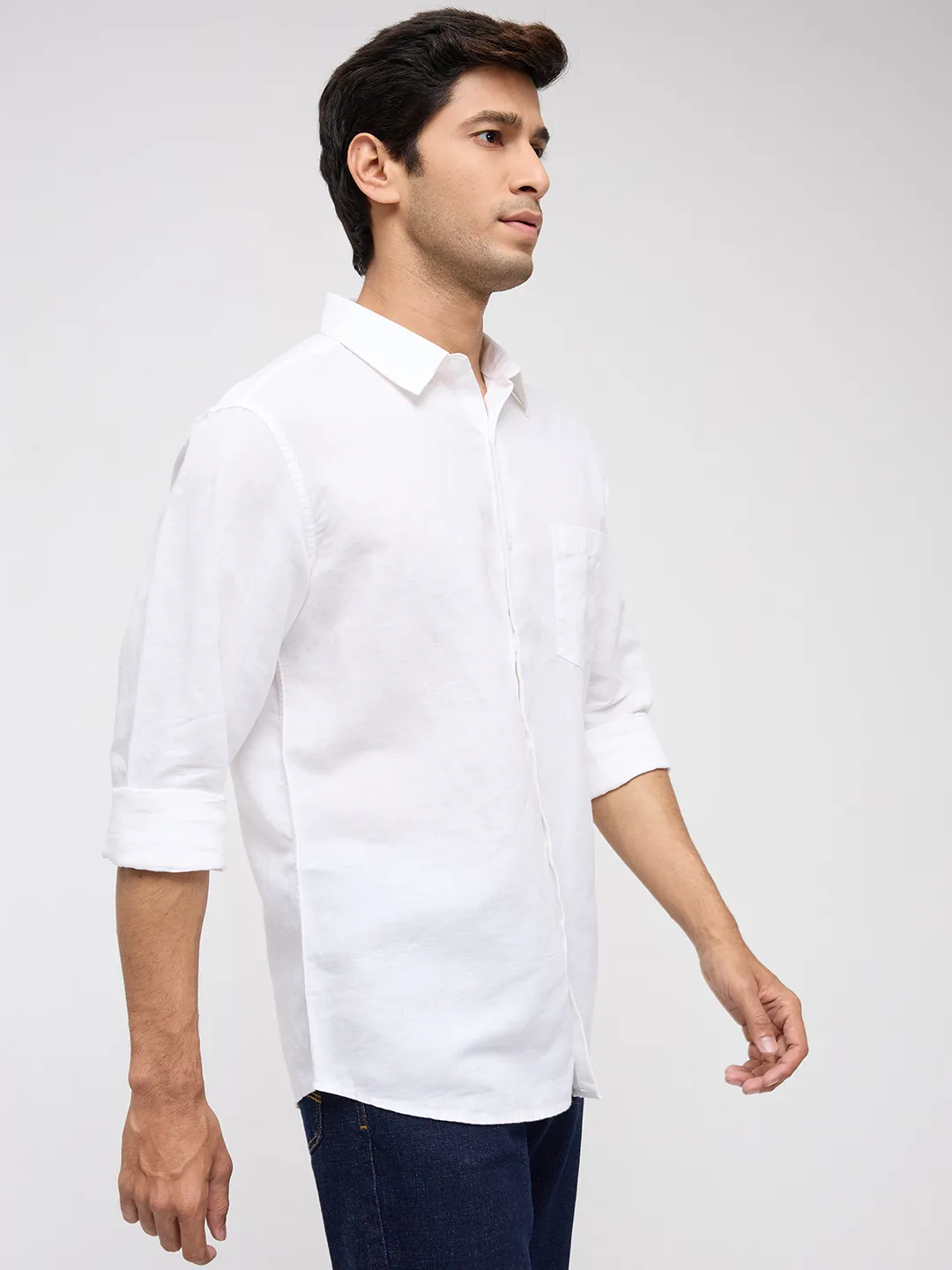 Men Shirt Solid White Regular Fit - Image 3