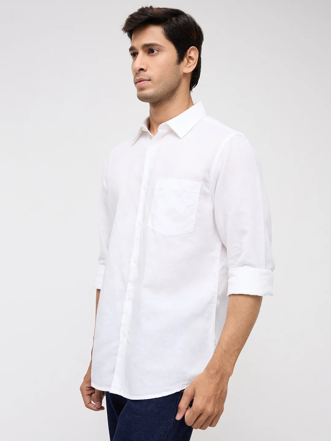 Men Shirt Solid White Regular Fit - Image 4