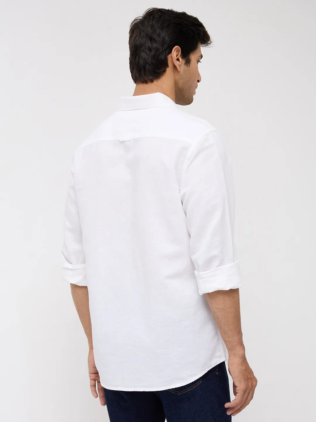 Men Shirt Solid White Regular Fit - Image 5