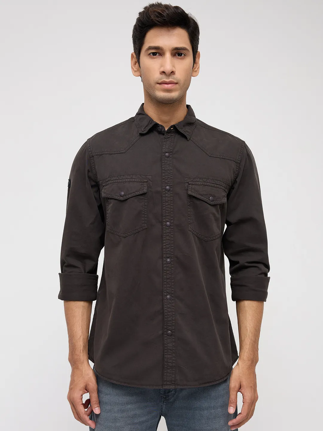 Men Shirt Solid Grey Regular Fit