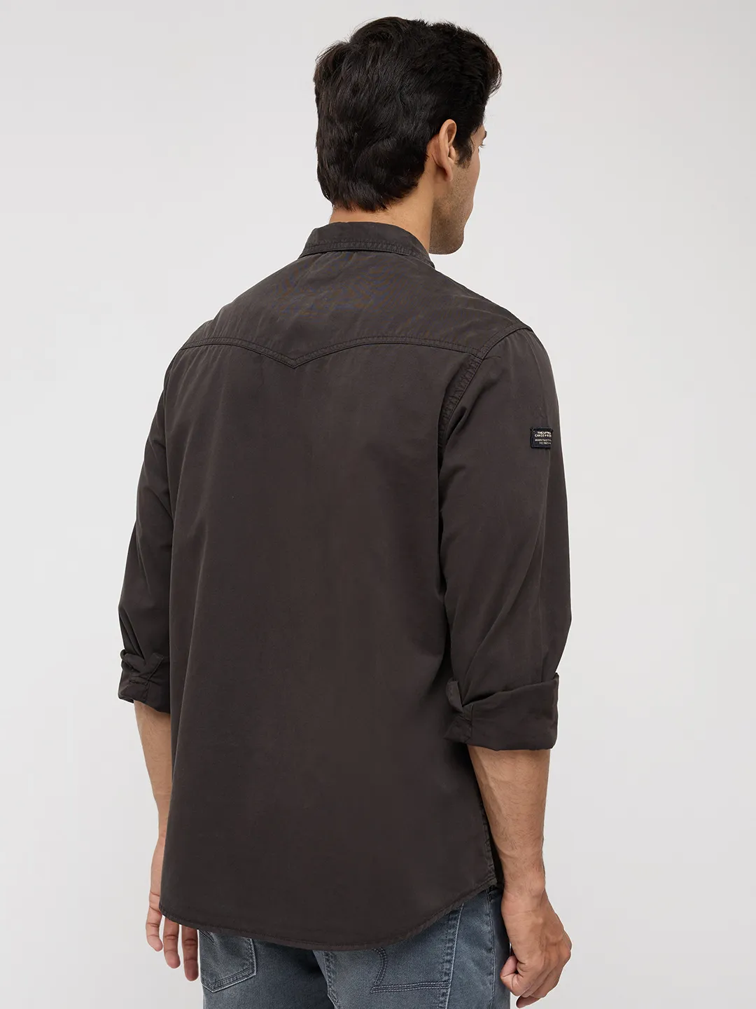 Men Shirt Solid Grey Regular Fit - Image 5