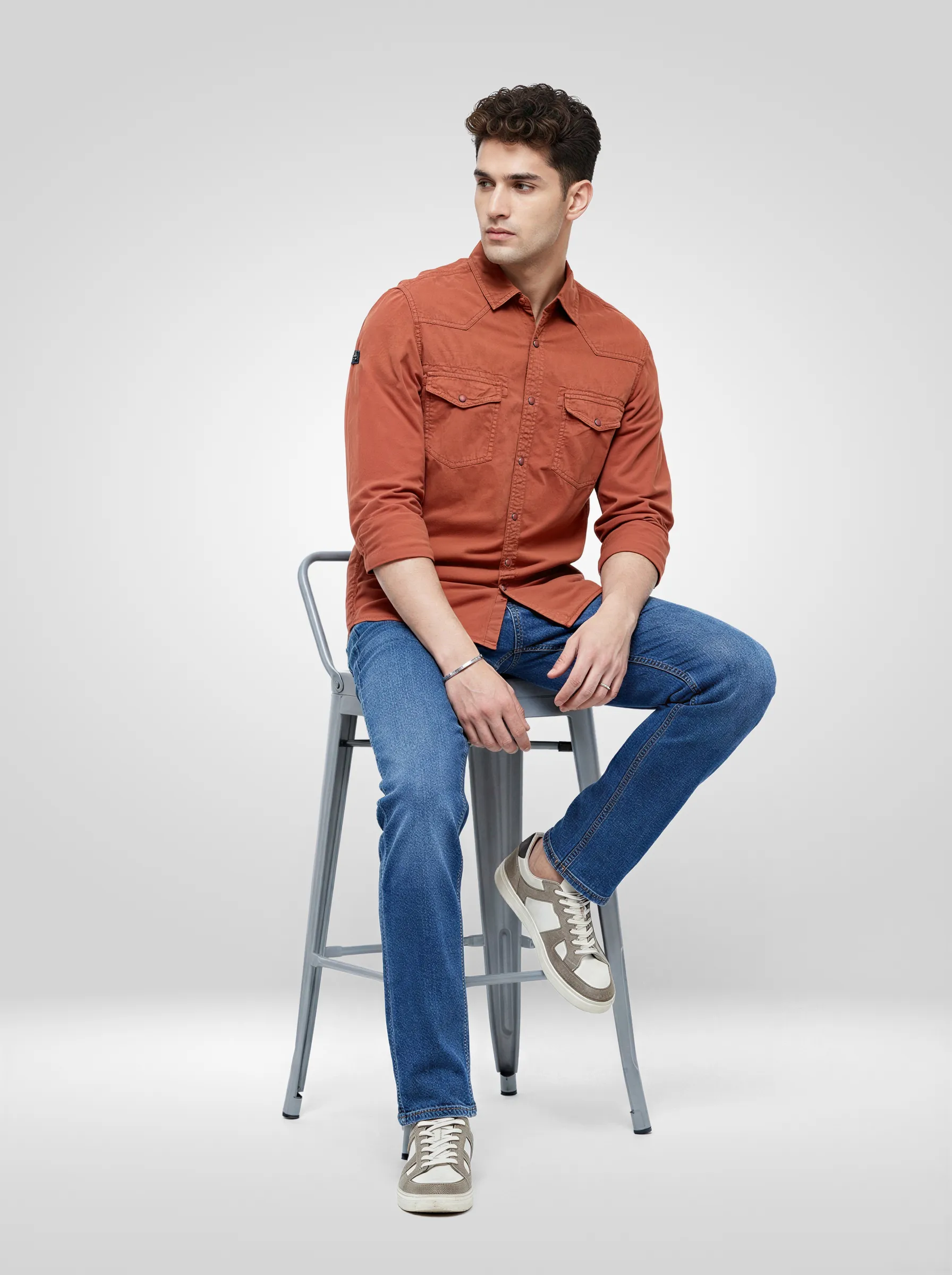 Men Shirt Solid Rust Regular Fit - Image 2
