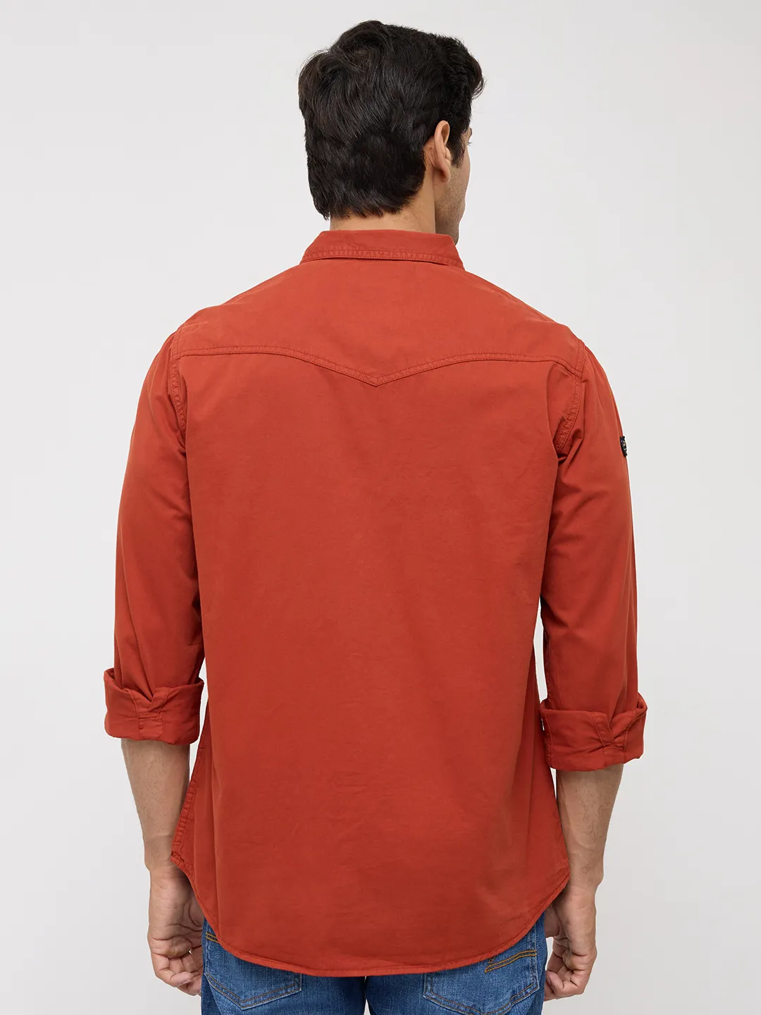 Men Shirt Solid Rust Regular Fit - Image 5
