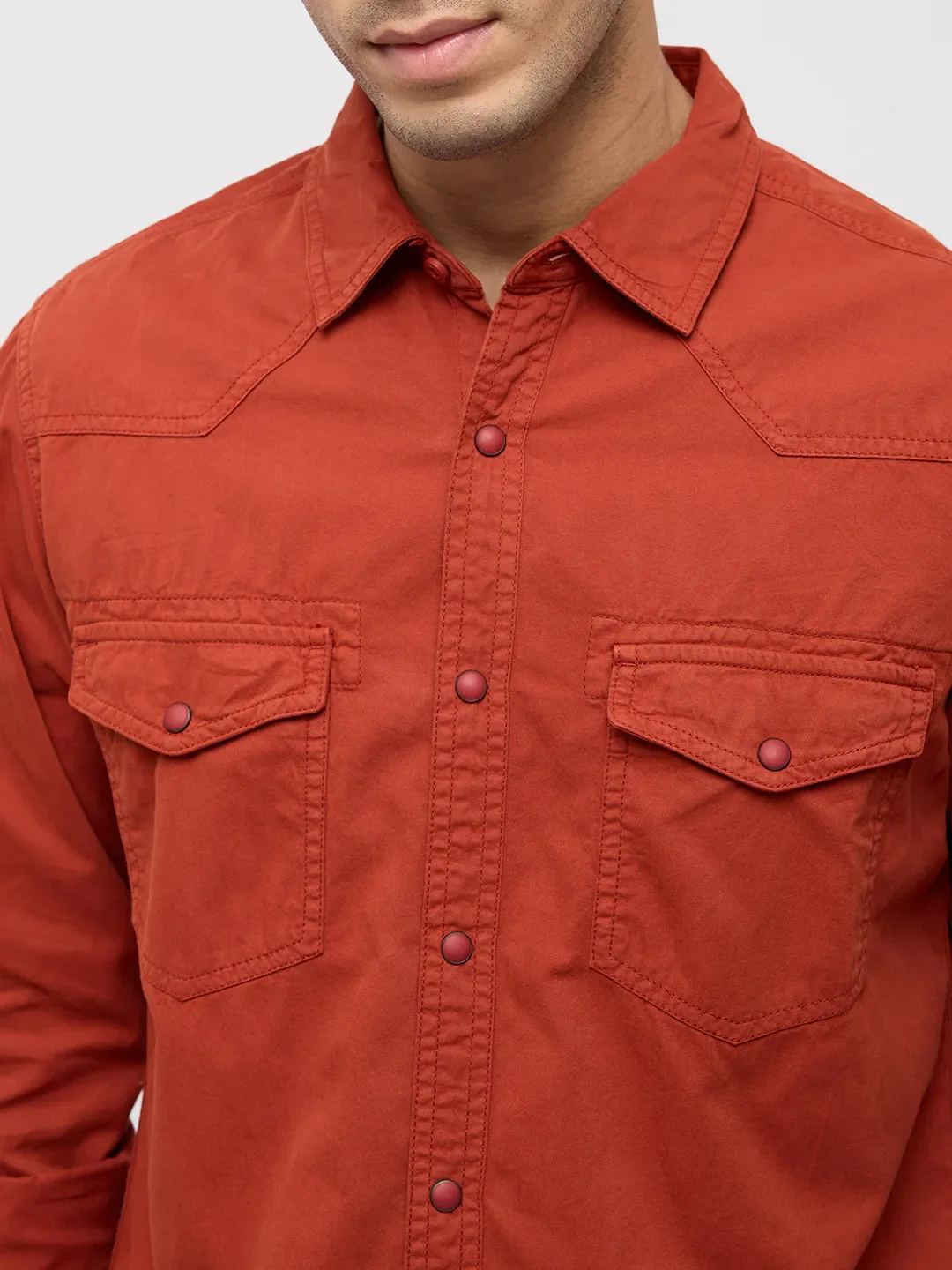 Men Shirt Solid Rust Regular Fit - Image 6