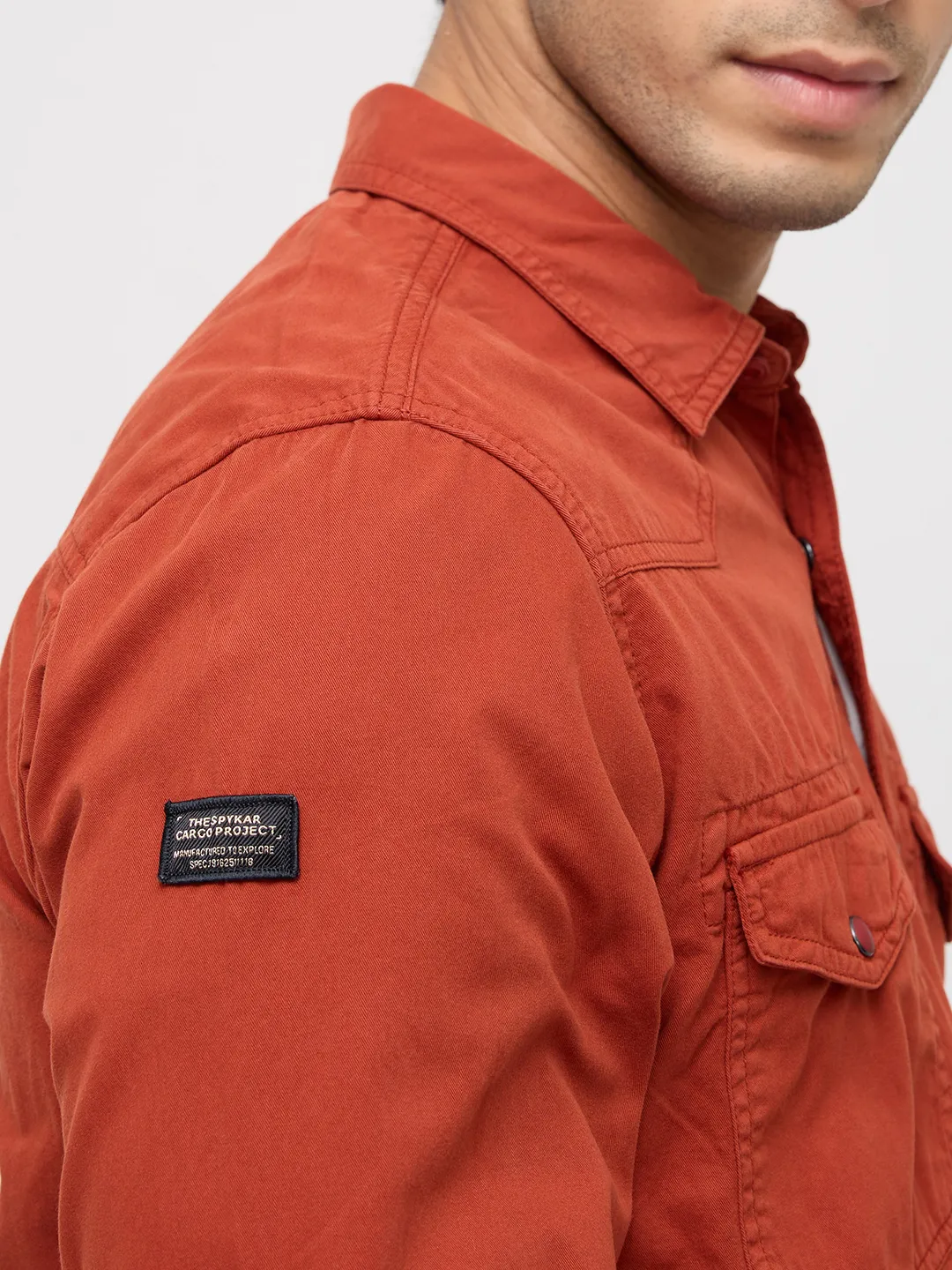 Men Shirt Solid Rust Regular Fit - Image 8