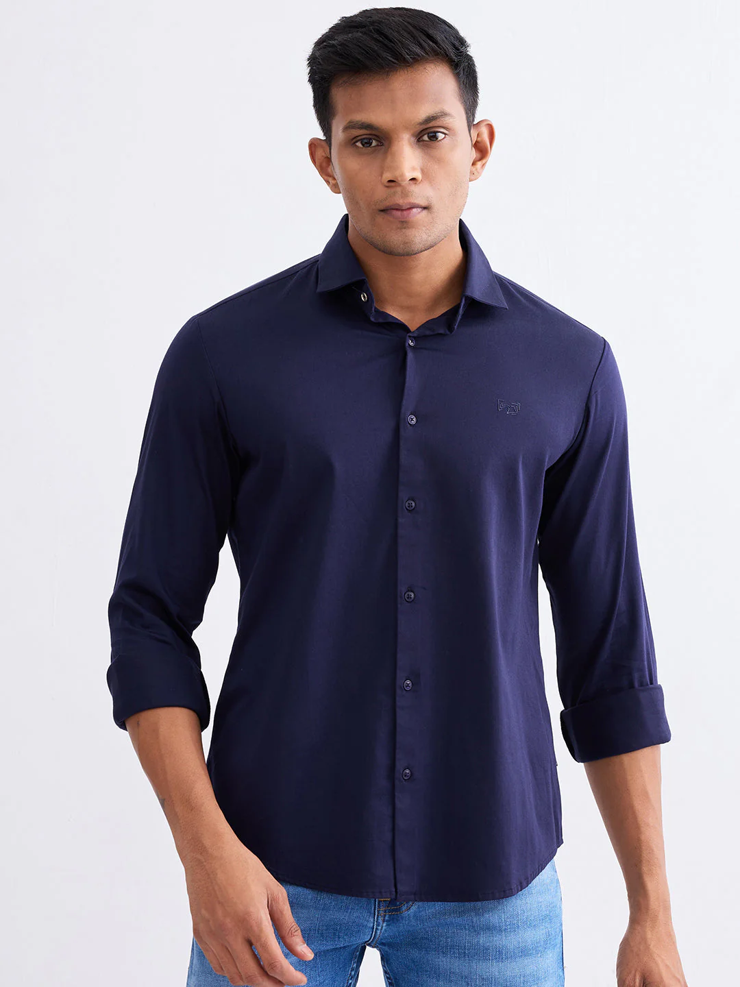 Men Shirt Blue Slim Fit - Image 2