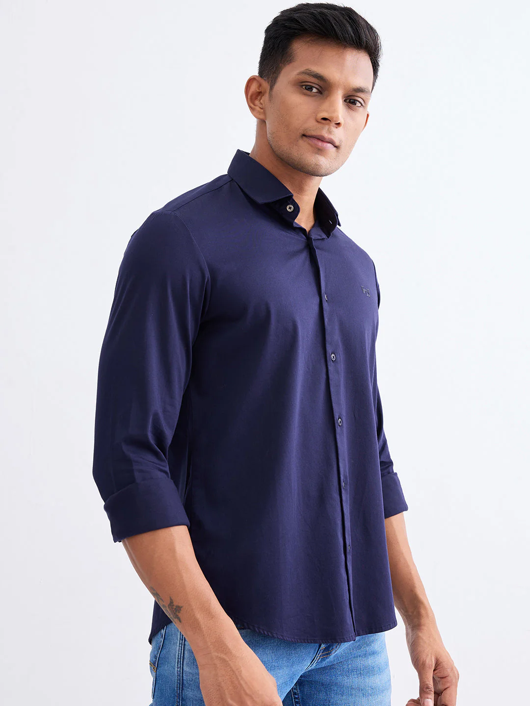 Men Shirt Blue Slim Fit - Image 3