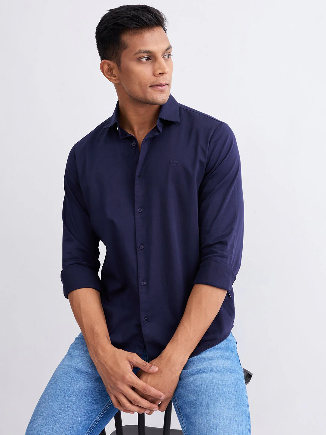 Men Shirt Blue Slim Fit - Image 7