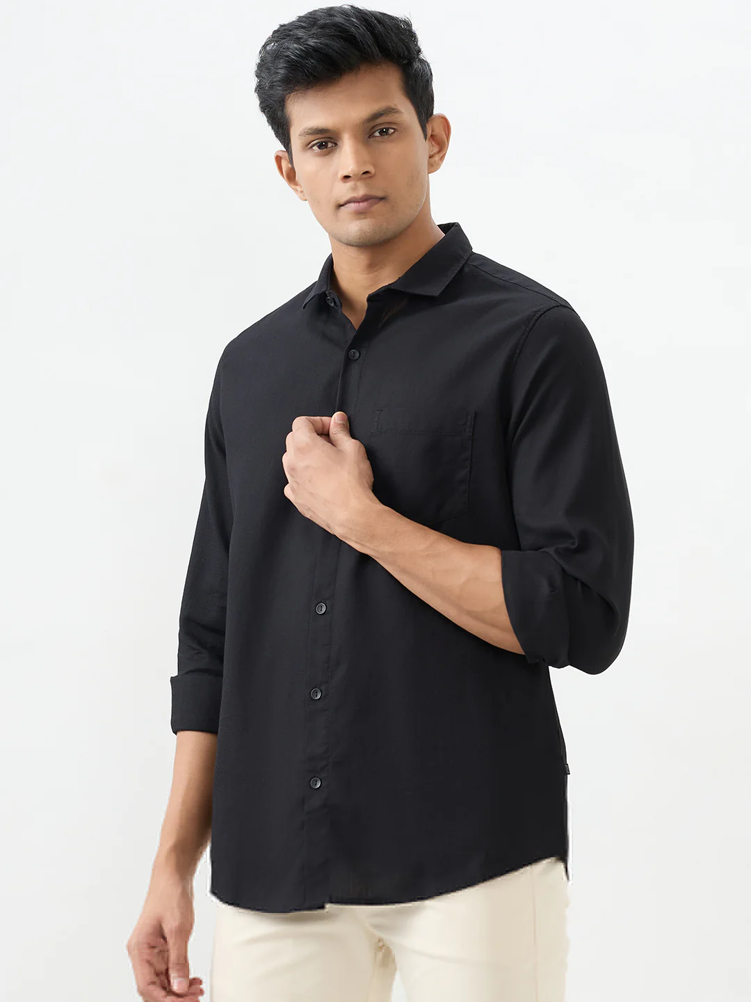 Men Shirt Black Slim Fit - Image 3