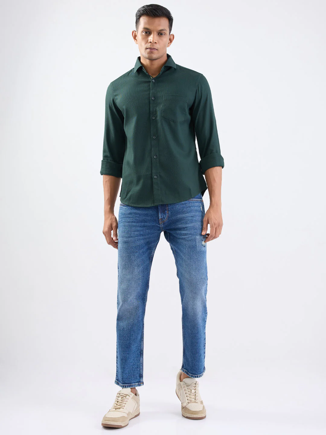Men Shirt Green Slim Fit - Image 5
