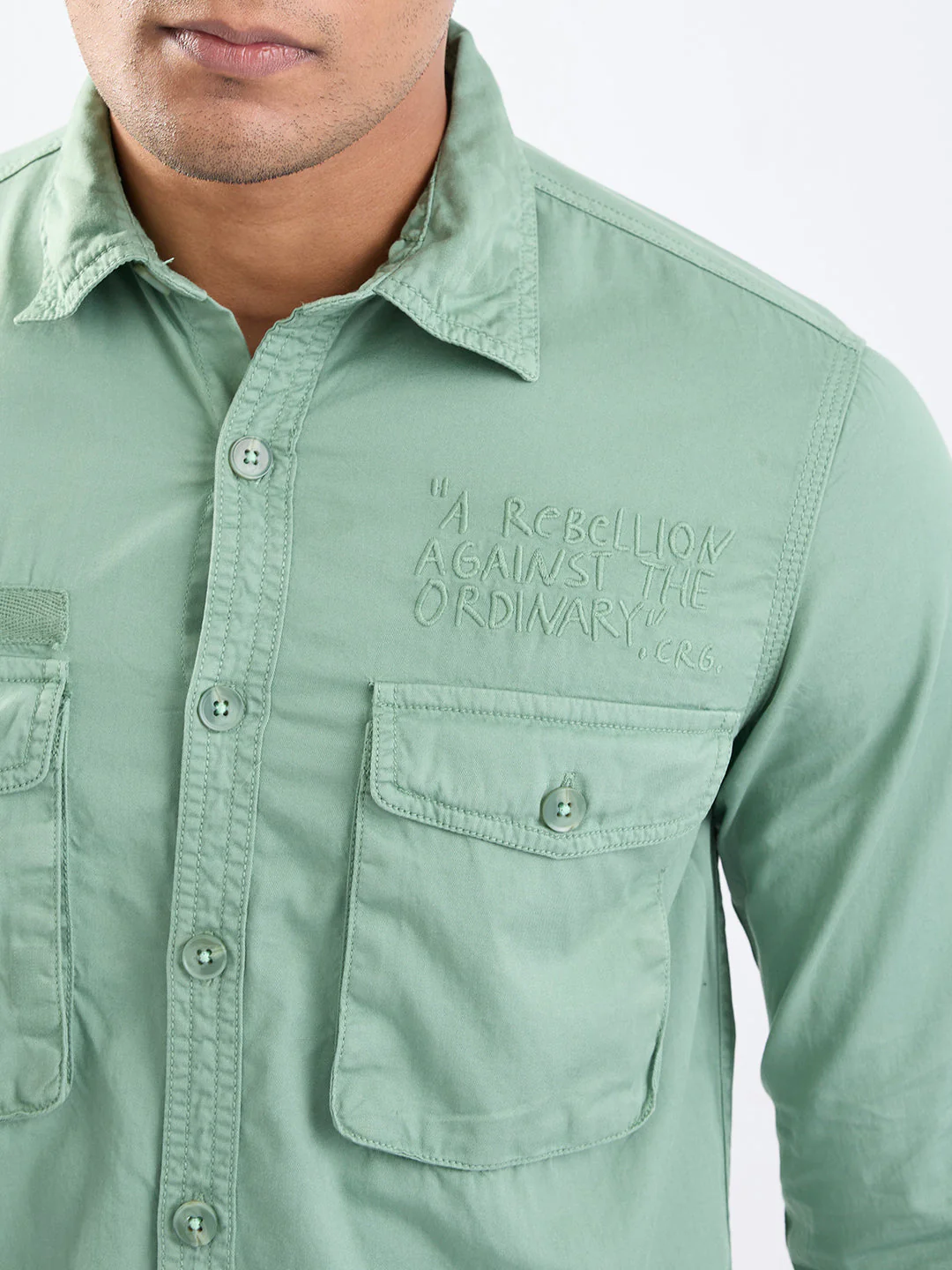 Men Shirt Green Slim Fit - Image 6